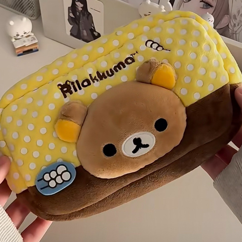 Aesthetic Large Pencil Case Pouch - Estojo de Pelúcia Rilakkuma Estilo Japonês