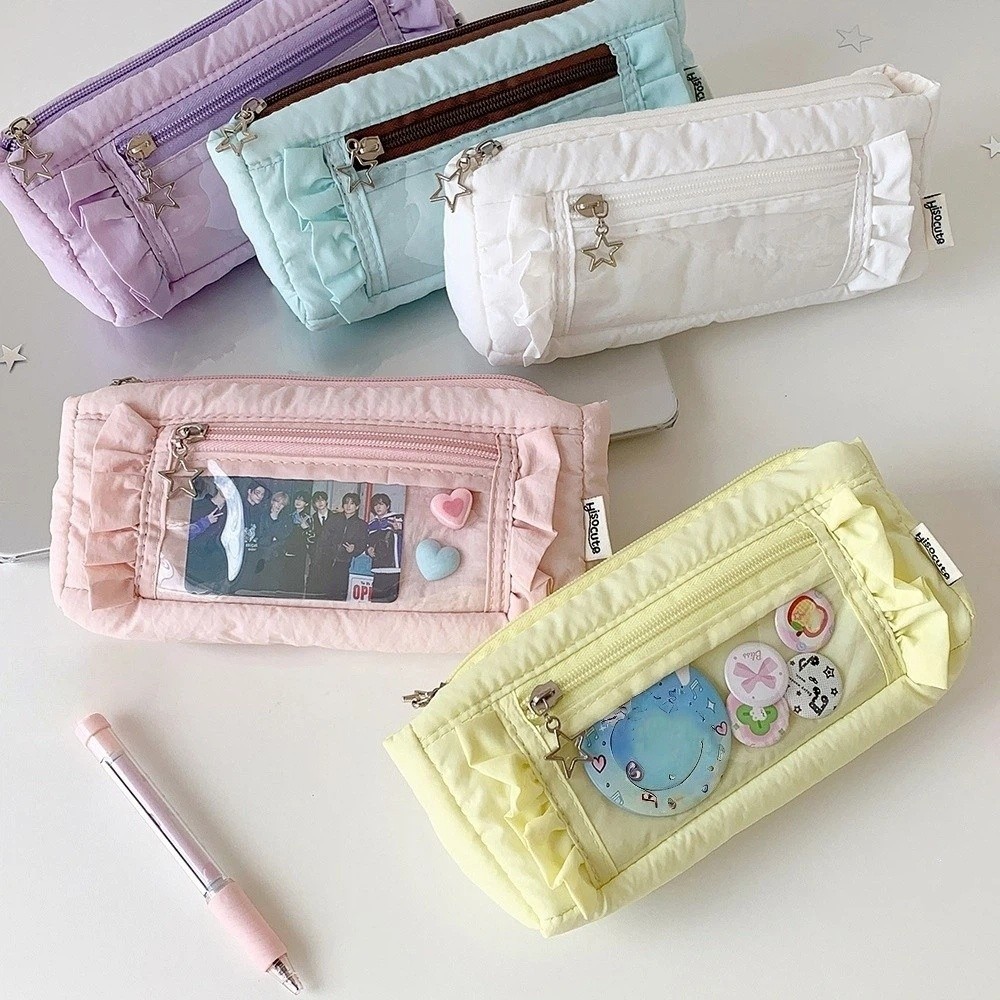 Aesthetic Large Pencil Case Pouch - Estojo de Papelaria Coreano com Borda